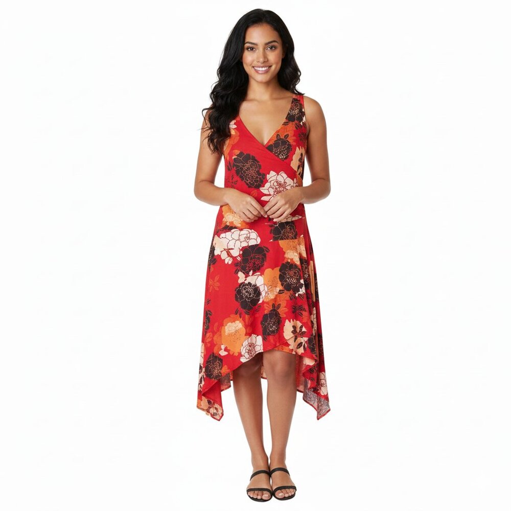 Kenneth Cole New York Red Floral Asymmetrical Dress | Size 6